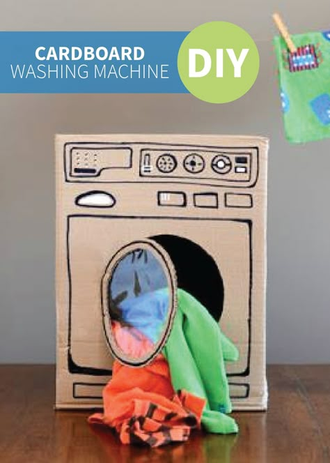 This cute DIY Recycled Cardboard Washing Machine is a great way to spend time with your kids while getting things done, and so easy to make with any box you have lying around! Carton Diy, Cardboard Toys, Toddler Fun, Diy Cardboard, Cardboard Crafts, Infant Activities, Toddler Crafts, Diy Toys, Cardboard Box