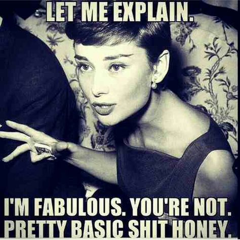 Im fabulous she says! Even though I find this funny it would not be funny in my real world. It is not right to hurt others no matter how pretty or rich you are. Im Fabulous, Retro Humor, Sassy Quotes, Badass Quotes, E Card, Sarcastic Quotes, Quotes To Live By, Me Quotes, Diva