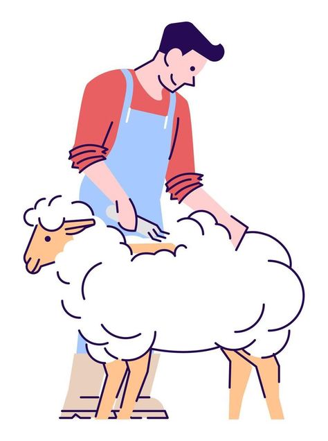 Farmworker with lamb semi flat RGB color vector illustration. Male livestock farmer shearing sheep isolated cartoon character on white background Shearing Sheep, Sheep Vector, Art Nouveau Interior, Yay Images, Background Background, Rgb Color, Color Vector, Cartoon Character, Cartoon Characters