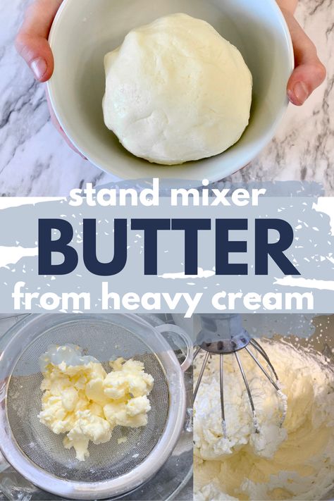 Simple butter recipe using heavy whipping cream and a stand mixer. Heavy Whipping Cream Butter Recipes, Homemade Butter Heavy Whipping Cream, Making Butter From Heavy Cream In A Jar, How To Make Butter With Heavy Cream, Heavy Cream Uses, Heavy Whipping Cream Recipes Dinner, Butter From Heavy Whipping Cream, Recipes With Heavy Whipping Cream, Recipes Using Heavy Cream