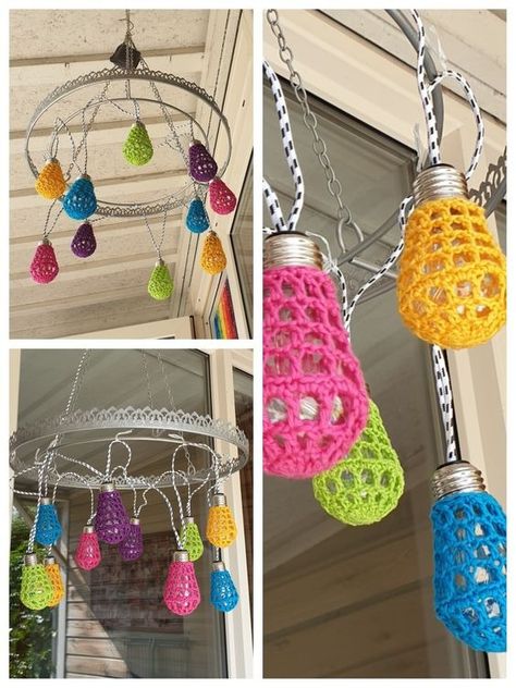 Crochet Lantern- Tuto And Ideas Lamp Haken, Crochet Lantern, Crochet Lampshade, Crochet Lamp, Crochet Bunting, Hippie Crochet, Wire Crochet, Art Decor Diy, Diy Lanterns