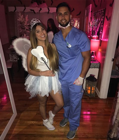 #dentist #toothfairy #couples #costumes Tooth Halloween Costume, Tooth Fairy Costumes, Costumes Unique, Halloween Costumes Diy, Teenage Halloween Costumes, Halloween Costumes Diy Couples, Cute Couples Costumes, Unique Couple Halloween Costumes, Funny Couple Halloween Costumes