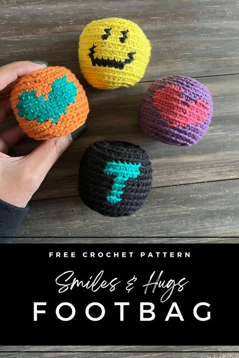 colorful crochet balls featuring hearts and smiley facts Crochet Hacky Sack, Random Crochet, Hacky Sack, Newborn Pattern, Crochet Headband Pattern Free, Crochet Ball, Crocheting Ideas, Crochet Headband Pattern, Headband Pattern