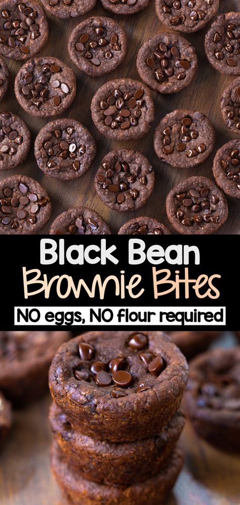 Flourless Black Bean Brownie Bites (Healthy Snack Recipe) Meals For Sharing, Healthy Dark Chocolate Brownies, Black Bean Cupcakes, Chocolate Bites Recipe, Black Bean Snacks, Chickpea Recipes Dessert, Chocolate Healthy Snacks, Healthy Homemade Kids Snacks, Black Bean Meals