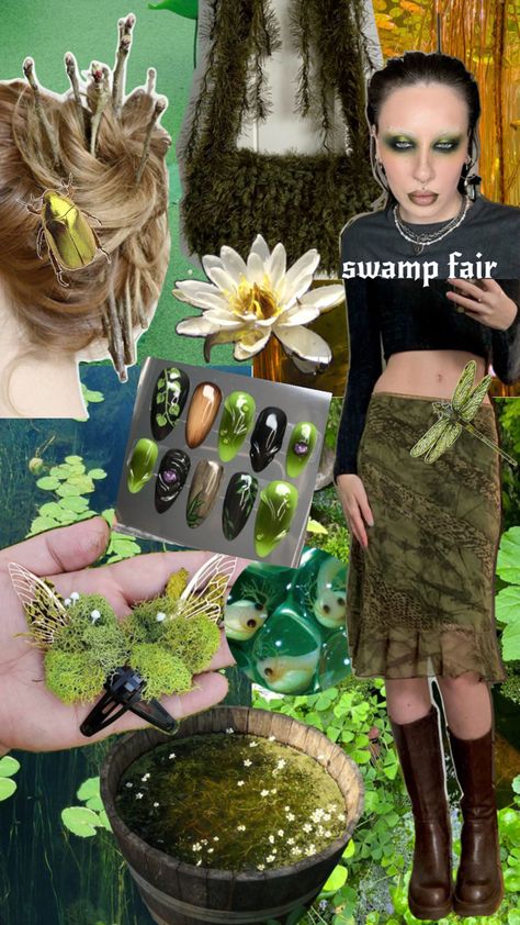 Swamp Witch Aesthetic Fashion, Swamp Fashion, River Witch, Swamp Fairy, Swamp Princess, Witch Aesthetic Fashion, Winx Redesign, Swamp Witch, Aesthetic Collages