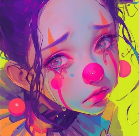 Anime Clown Female, Cute Clown Makeup, Cute Clown, Cartoon Profile Pictures, Clown Makeup, Digital Art Tutorial, Funky Art, Cartoon Art Styles, Art Show