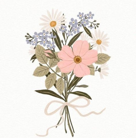 Flower Illustration Watercolor, Animated Flowers Aesthetic, Flowers Cartoon Aesthetic, Flower Bouquet Aesthetic Drawing, Flower Design Aesthetic, Flowers Drawing Aesthetic, Flower Bouquet Background, Joannie Houle, Bouquet Of Flowers Illustration