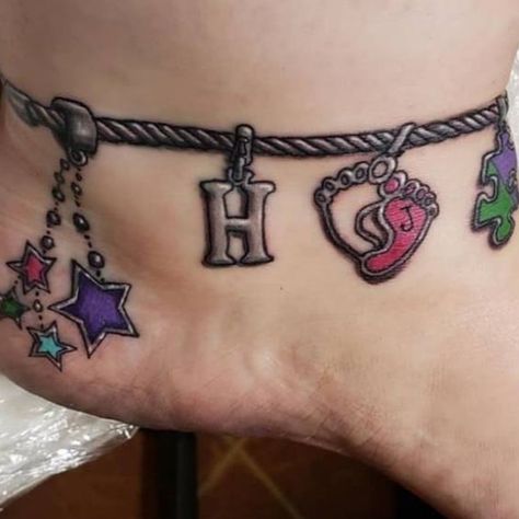 Bracelets Tattoo, Bracelet Tattoos With Names, Anklet Tattoos For Women, Charm Bracelet Tattoo, Wrist Bracelet Tattoo, Charm Tattoo, Ankle Bracelet Tattoo, Bracelet Tattoo, Ankle Tattoos For Women