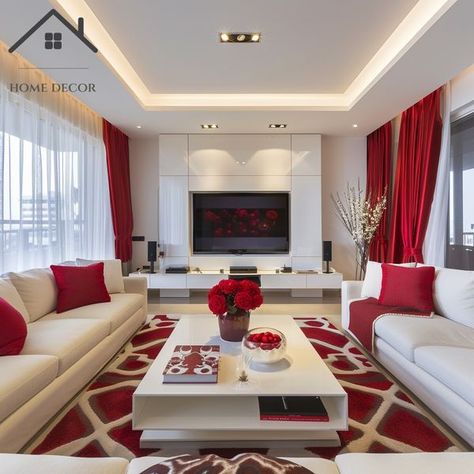 Red Living Room Ideas, Red Apartment, Red Living Room, Cream Living Rooms, Red Living, Living Room Red, Red Decor, First Apartment, Living Room Interior