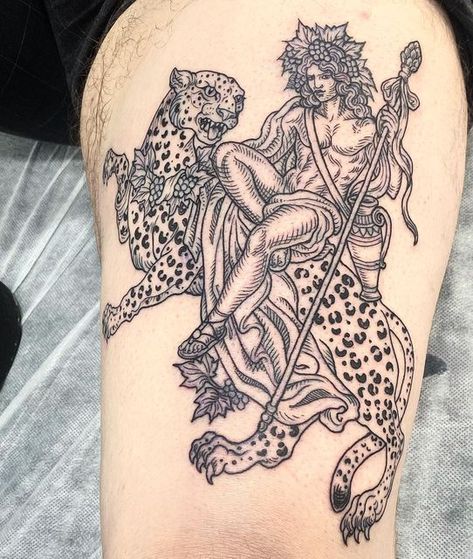 Chalice Tattoo Company on Instagram: "Dionysus thigh piece by @henstooth" Bacchus Tattoo, Dio Tattoo, Dionysus Tattoo, Chalice Tattoo, Greek Deities, Tatts Ideas, Shamanic Art, Random Tattoos, Love Potions