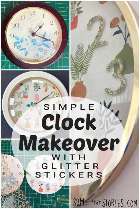 Old clock makeover using dollar store stickers Wall Clock Makeover, Clock Makeover, Clock Painting Ideas, Clock Upcycle Ideas, Clocks Diy Crafts, Chalk Spray Paint, Clock Craft, Clock Painting, Diy Wall Clock