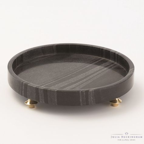 Marble Serving Trays, Marble Accessories, Serving Tray Decor, Stone Accessories, Marble Tray, Coffee Table Tray, Black And White Marble, Global Views, Round Tray