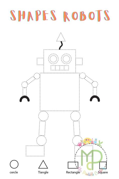 Robot Worksheets, Kids Preschool Activities, Numbers From 1 To 10, 2d Shapes Activities, Toddlers Activities, Geometry Activities, Activities Kindergarten, Shapes Preschool, Center Activities