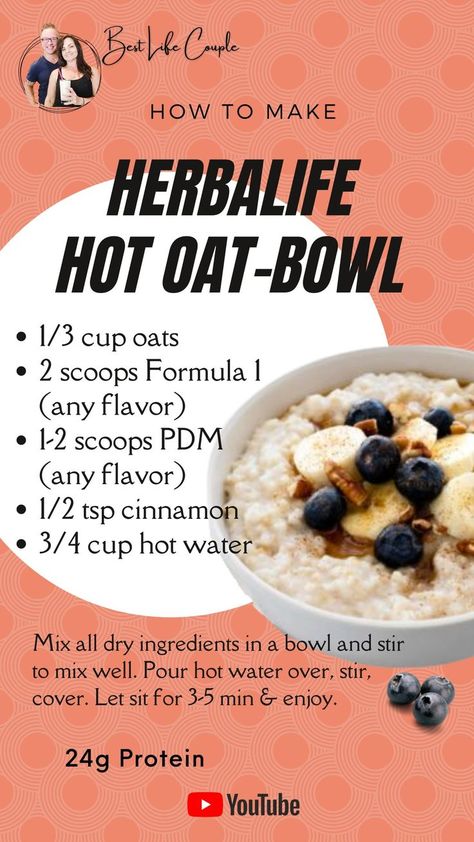 This hearty breakfast or snack has your entire healthy meal shake plus the added benefits of the oatmeal for a WIN - WIN! Protien Smoothies Recipes, Herbalife Flavors, Herbalife Nutrition Facts, Hot Oatmeal, Herbalife Meal Plan, Herbalife Diet, Herbalife Protein, Energy Tea Recipes, Herbalife Nutrition Club