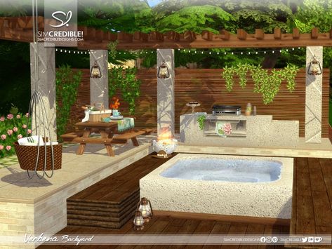 The Sims Resource - Verbena Backyard [Patreon] Barbeque Area, Column Decor, Sims 4 Challenges, App Home, Backyard Greenhouse, Sims 4 Cc Furniture, Fence Decor, Best Mods, Backyard Barbecue