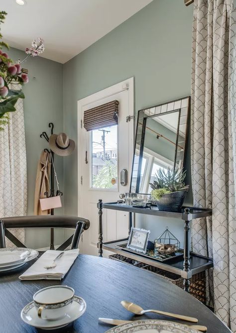 10 Colors That Go Well With Sage Green Gray Green Dining Room Walls, Gray Green Dining Room, Green Dinning Room, Sage Green Office, Green Dining Room Walls, Sage Green Kitchen Walls, Green Kitchen Walls, White Beadboard, Sage Green Kitchen