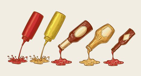 Sauce Illustration, Different Sauces, Make Bbq Sauce, Cafe Logo Design, Lemon Uses, Bottle Drawing, Meals On Wheels, Secret Sauce, Cafe Logo