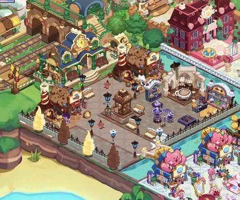 Cookie Run Kingdom Train Station Design, Cookie Run Kingdom Layout Ideas Cute, Cookie Run Kingdom Disney Layout, Cookie Run Kingdom Designs Ideas, Cookie Run Kingdom Full Layout, Cookie Run Kingdom Layout Train Station, Cute Crk Layout, Crk Train Station Decor, Kingdom Layout Cookie Run