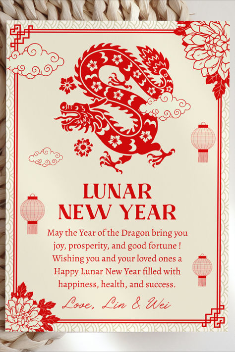 Lunar New Year Greeting Card, Chinese New Year Wishes 2024, Dragon Lunar New Year Design, 2024 Chinese New Year Design, Lunar New Year 2024, Year Of The Dragon 2024, Chinese New Year Greeting Card, Lunar New Year Greetings, Lunar New Year Celebration