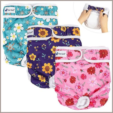 Pet Soft Washable Female Diapers (3 Pack)   Female Dog Diapers, Comfort Reusable Doggy Diapers for Girl Dog in Period Heat Female Dog In Heat, Dog In Heat, Dog Pants, Dog Pee Pads, Dog Wrap, Reusable Diapers, Dog Pee, Dog Store, Girl Dog