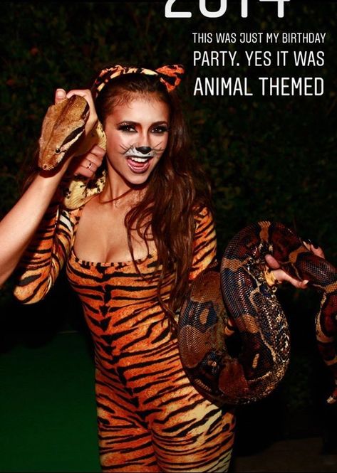 Nina Dobrev Degrassi, Nina Dobrev Birthday, Lets Be Cops, Nikolina Konstantinova Dobreva, Tiger Costume, Belly Dance Dress, Hot Halloween Outfits, Animal Party Theme, Halloween Party Outfits