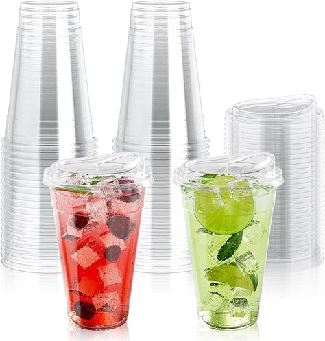 Amazon.com: Lilymicky [50 PACK] 20 oz Clear Plastic Cups With Strawless Sip Lids, Disposable Plastic Cups With Sip Through Lids for Ice Coffee, Smoothie, Slurpee, or Any Cold Drinks : Health & Household Cake Slice Packaging, Plastic Cups With Lids, Plastic Cup With Straw, Clear Plastic Cups, Disposable Food Containers, Cups For Coffee, Art And Craft Materials, Clear Cups, Coffee Smoothie