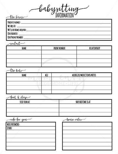 Babysitter forms - download these free babysitter forms as part of the parent starter pack. You'll find everything you need to track important details about your children. Daycare forms included. Babysitting Forms For Parents, Babysitting Forms Free Printable, Nanny Binder Printables, Babysitting Paperwork, Babysitting Printables, Babysitting Planner, Babysitting Checklist, Babysitting Forms, Babysitting Binder