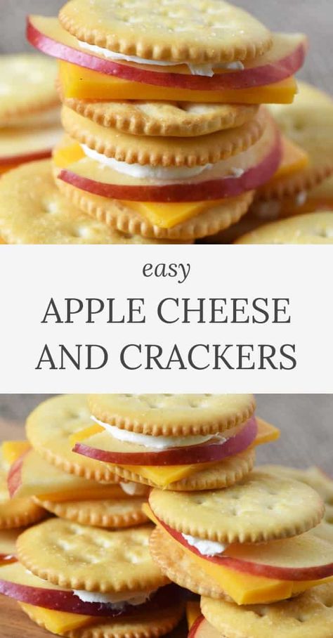 Top crackers with apple slices and cheddar to make apple cheese and crackers, an easy snack and appetizer idea both grown-ups and kids will love! They're the perfect bite-sized finger food for your next party or get together with friends. New Year’s Eve Finger Foods For Kids, September Snacks, Afternoon Snacks For Kids, Thanksgiving Kid Snacks, Everyday Snacks, Hostess Ideas, Apple Cheese, Crackers Appetizers, Cheese And Cracker Tray