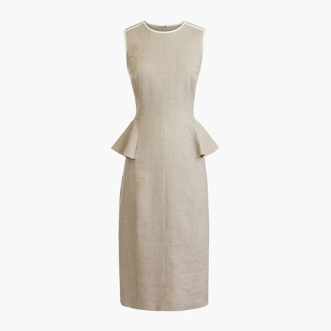 Back by popular demand, our most summery sheath dress has a pretty peplum, contrast trim and a slightly longer, very flattering length. In office-friendly linen that has a polished sheen and hint of stretch for long days on the move (or just sitting at your desk), commuting to work on scorching days will feel like a cinch. Bonus: minimal wrinkling. Sheath silhouette. Falls to knee. 41 1/2 from high point of shoulder (based on size 6). Linen/poly. Back zip. Lined. Dry clean. Import. Select stores Dress Peplum, Linen Sheath Dress, Midi Dress Summer, Ruffle Hem Dress, Career Dress, Eyelet Dress, White Striped Dress, Blue Midi Dress, Midi Length Dress