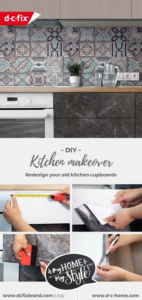 We show you in just a few steps how you can smarten up your aging kitchen with adhesive films from d-c-fix®! #upcycling #diy #dcfix #dchome Dc Fix Kitchen, Grey Wood Texture, Kitchen Revamp, Budget Kitchen Makeover, Sticky Back Plastic, Dc Fix, Kitchen Makeovers, Makeover Tips, Upcycling Diy