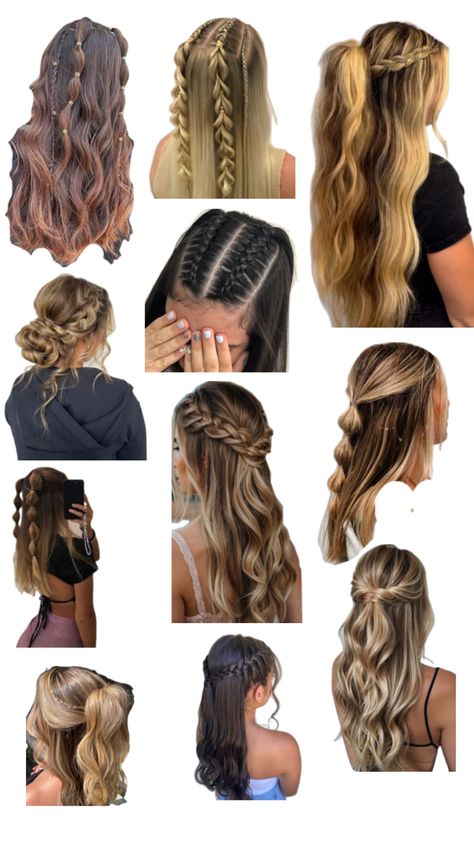 Simple Cute Hairstyles For Hoco, Cute Plaited Hairstyles, Bejeweled Hairstyles, Braided Hairstyles For Homecoming, Cute Hairstyles For Teenagers, Hairstyles For Thick Wavy Hair Long, Cute Hairstyles For Medium Hair Braids, Hair Styles For Senior Pictures, Braid Across Front Of Hair