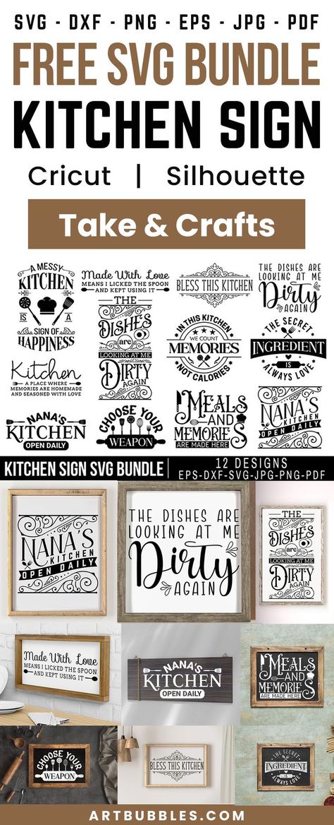 This SVG File is a freebie for crafters with their cutting machine like Cricut & Silhouette etc. You can download this design for free. The bundle comes with 12 cute designs which are perfect specially for kitchen. You can use these designs to cut or print and apply on kitchen signs, wall decals, kitchen towels, tote bags, t shirts, mugs, cards or anything! File types: SVG, DXF, PNG, EPS, JPG & PDF. #kitchensvg #kitchenfreesvg #svg #cricut #kitchensign #kitchenquotefreesvg #kitchensignfreesvg Free Svg Kitchen, Kitchen Svg Files Free, Wall Decals Kitchen, Free Pantry Labels, Freebie Svg, Christmas Fonts Free, Silhouette Cameo Crafts, Homemade Signs, Kitchen Svg