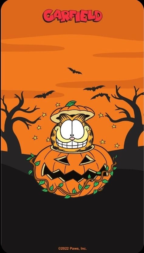 Fall Cartoon Characters, Halloween Garfield Wallpaper, Spooky Lockscreen, Garfield Fall Wallpaper, Garfield Pumpkin, Garfield Halloween, Phone Wallpaper Pastel, Garfield Wallpaper, Garfield Pictures