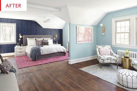 Before and After: An Oddly Shaped Bedroom's "After" Is Awe-Inspiring Wood Sliding Closet Doors, Bedroom Makeover Before And After, Wood Bedroom, Home Good, Room Setup, Apartment Therapy, Home Staging, Victorian Homes, Small Bedroom