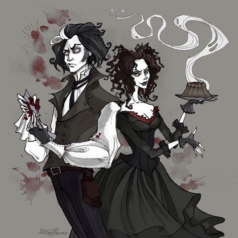 Mr. Sweeney Todd and Mrs.Lovett Meat Drawing, Mrs Lovett, Tim Burton Characters, Tim Burton Art, Meat Pies, Tim Burton Films, Tim Burton Movie, Sweeney Todd, Goth Art