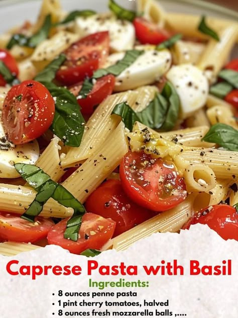 Lidia Bastianich | Caprese Pasta with Basil | Facebook Greek Tortellini, Caprese Pasta Salad Recipes, Pasta With Basil, Greek Tortellini Salad, Nonna Pia, Marion Grasby, Tomato Caprese, Mozzarella Balls, Caprese Pasta Salad