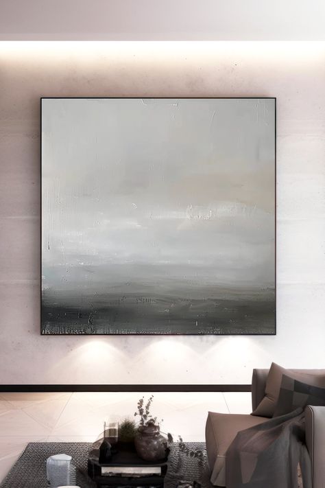 Original handmade gray abstract landscape painting with misty atmosphere and soft brushstrokes on canvas Neutral Landscape Painting, Neutral Landscape, Grey Decor, Minimalist Wall, Abstract Wall, Minimalist Wall Art, Landscape Painting, Abstract Landscape, Abstract Wall Art