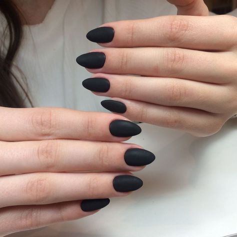 Dark Matte Nails Short, Short Almond Nails Dark Colors, Short Coffin Shape Nails Black, Black Nails Short Almond, Short Almond Nails Dark, Black Almond Nails Short, Matte Black Almond Nails, Almond Nails Dark, Short Black Almond Nails