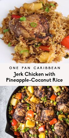 Jerk Chicken Recipe, One Pan Meal, Caribbean Jerk Chicken, Jamaican Dishes, Beef Stew Crockpot, Jerk Seasoning, Island Food, Jerk Chicken, Pineapple Coconut