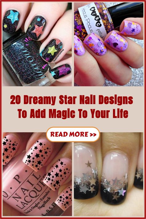 Girls who love the sparkle of stars in the sky will definitely not be able to ignore this star-shaped nail design. The… Neon Star Nail Designs, Black Star Nail Designs, Cute Nails With Stars, Star Nails Ideas, Nails With Stars Design, Nails Stars Design, Nails With Star Design, Stars Nail Art, Sand Nails