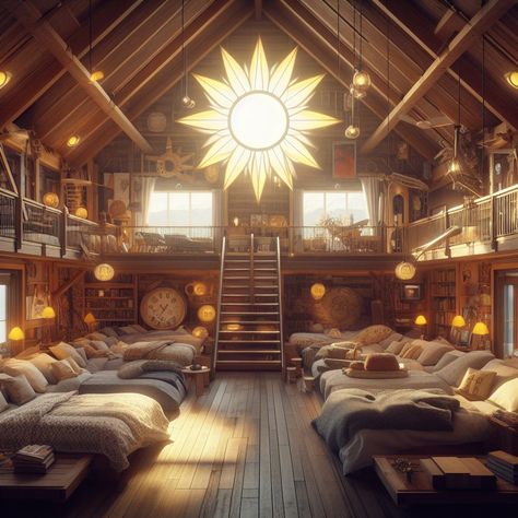 Cabin 7 Apollo Interior, Percy Jackson Room Aesthetic, Sun Bedroom Aesthetic, Aphrodite Cabin Interior, Pjo Cabins Interior Design, Cabin 7 Wallpaper, Apollo Cabin Interior, Cabin 7 Aesthetic, Aphrodite Cabin