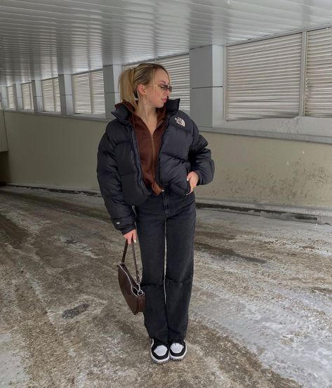 Anastasia Bayandina в Instagram: «🐻» Jackets Outfit, Lamb Leather Jacket, Winter Puffer Jackets, Hooded Denim Jacket, Outer Jacket, Pu Leather Jacket, Black Puffer Jacket, Fashion Hijab, Flannel Jacket