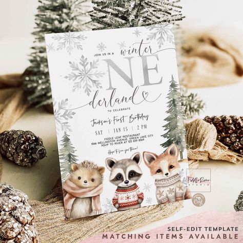 "📌 Age: ONE - First 1st Birthday 📌 Size: 5\"x7\" Front and Back 📌 Self-Edit Template ⚠️ \"Winter ONEderland\" IS NOT EDITABLE⚠️ 📌 After ordering you will receive access link in email. Please ensure your Etsy email is correct. 📌 Template expired in 90 days after purchased 📌 File Types: JPG, PDF 📌 PERSONAL USE ONLY 🔹【 FREE DEMO 】 Try before your buy! https://www.corjl.com/d/21DP6A 🔹【 MATCHING ITEMS 】 https://www.etsy.com/shop/FiddleRiverStudio/search?search_query=45V1 🔹【 DETAILS 】 Instant access to edit your template after purchase! This item is a self edit template. No software needed. Personalize this item right in your browser. You may use the Digital file to print as many as needed, including send digitally. 🔹【 HOW IT WORKS 】 * * * * * * * * * * * * * * * * * * * * * * 1. Afte Winter One Derland First Birthday Boy, January First Birthday, January 1st Birthday Ideas Boy, 1st Birthday Winter Theme, Onederland Birthday Party Boy, Winter 1st Birthday Party Boy, Winter Onederland Birthday Party Boy, Winter Birthday Party Boy, Winter Baby Birthday Party