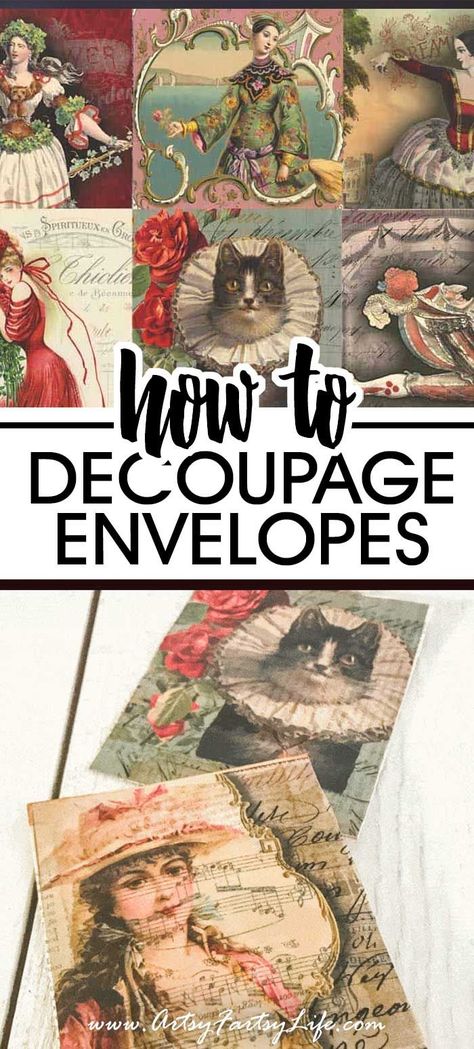 Fancy Envelopes, Envelope Book, Decoupage Tutorial, Decoupage Decor, Mod Podge Crafts, Art And Craft Ideas, Crafts For Teens To Make, Decoupage Tissue Paper, Decoupage Diy