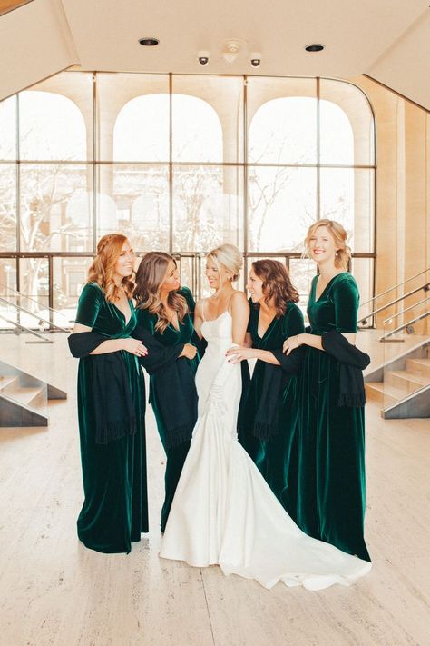 Green velvet bridesmaids dresses. Green Velvet Bridesmaid Dresses, Green Velvet Bridesmaid, Dresses With Short Sleeves, Emerald Green Bridesmaid Dresses, Velvet Bridesmaid, Winter Bridesmaids, Winter Bridesmaid Dresses, Dark Green Velvet, Bridesmaid Dresses With Sleeves