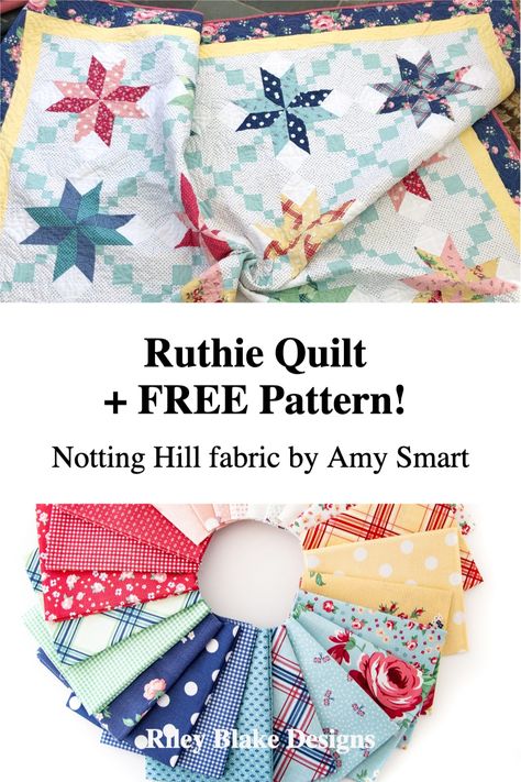 Ruthie Quilt + FREE Pattern! | Fabric: Notting Hill designed by Amy Smart for Riley Blake Designs Amy Smart Quilt Patterns, Lori Holt Bee In My Bonnet Free Pattern, Lori Holt Free Patterns, Whimsical Quilts, Riley Blake Quilt Patterns, Quilt Free Pattern, Riley Blake Quilt, Easy Crochet Basket, Easy Crochet Basket Pattern