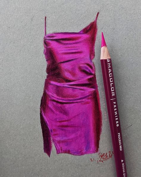 Prismacolor, drawing, realistic drawing, clothing drawing, outfit drawing, photorealism Silk Dress Drawing, Art Coursework, Female Drawing, Pencil Shading, Colour Pencil, Dress Drawing, Colored Pencil Drawing, Designer Drapes, Coloured Pencils