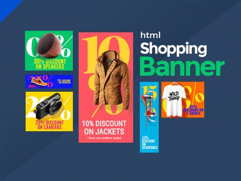 Banner design - Animated Shopping Banners by Design Studio #bannerdesign #ecommerce Online Banner Design, Web Banner Design Inspiration, Banner Design Drawing, Animated Web Banner, Html Banner, Motion Banner, Insta Ads, Banner Animation, Shopping Banner