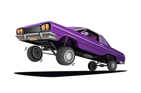 Hydraulic Lowrider Car Jump and Hop Freestyle Cartoon Illustration Vector Purple Lowrider, Cartoon Car, Lowrider Cars, Cityscape Photos, Car Cartoon, Lowrider, Marketing Design, Custom Illustration, Custom Packaging