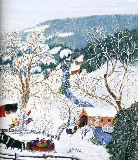 Grandma Moses Art, Simple Farm Life, Winter Folk Art, Moses Art, L S Lowry, Winter Printables, Grandma Moses, Christmas Rugs, Decorative Paintings